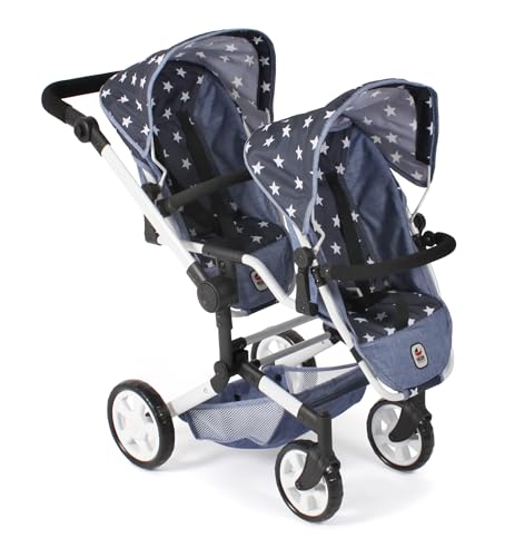 Bayer Chic 2000 - Puppenwagen Linus Duo, Zwillingspuppenwagen für Kinder von 4 bis 8 Jahren, Sternchen Navy, 690-51 von Bayer Chic 2000