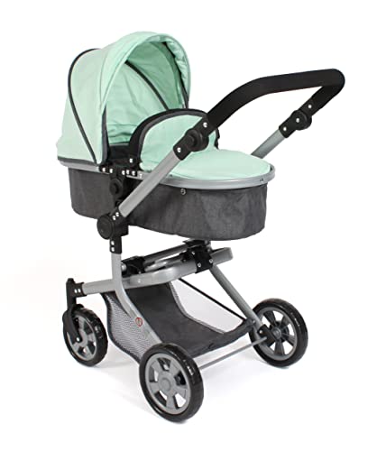 Bayer Chic 2000 - Puppenwagen Mika, 2in1 Kombipuppenwagen für Kinder von 4 bis 8 Jahren, Melange anthrazit, Mint Bayer Chic 2000 - Puppenwagen Mika, 2in1 Kombipuppenwagen für Kinder von 4 bis 8 Jahren, Melange anthrazit, Mint von Bayer Chic 2000