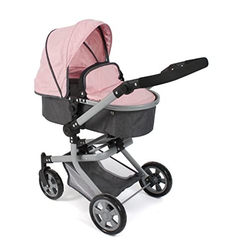 Bayer Chic 2000 - Puppenwagen Mika, 2in1 Kombipuppenwagen für Kinder von 4 bis 8 Jahren, Melange anthrazit-rosa von Bayer Chic 2000