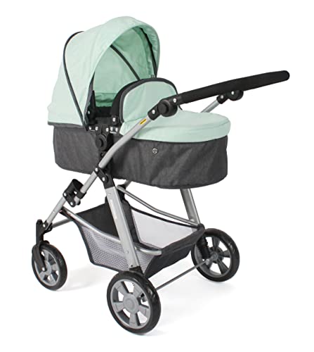 Bayer Chic 2000 - Puppenwagen Nele, 2in1 Kombipuppenwagen für Kinder von 4 bis 8 Jahren, Melange anthrazit, Mint, 568-67 von Bayer Chic 2000