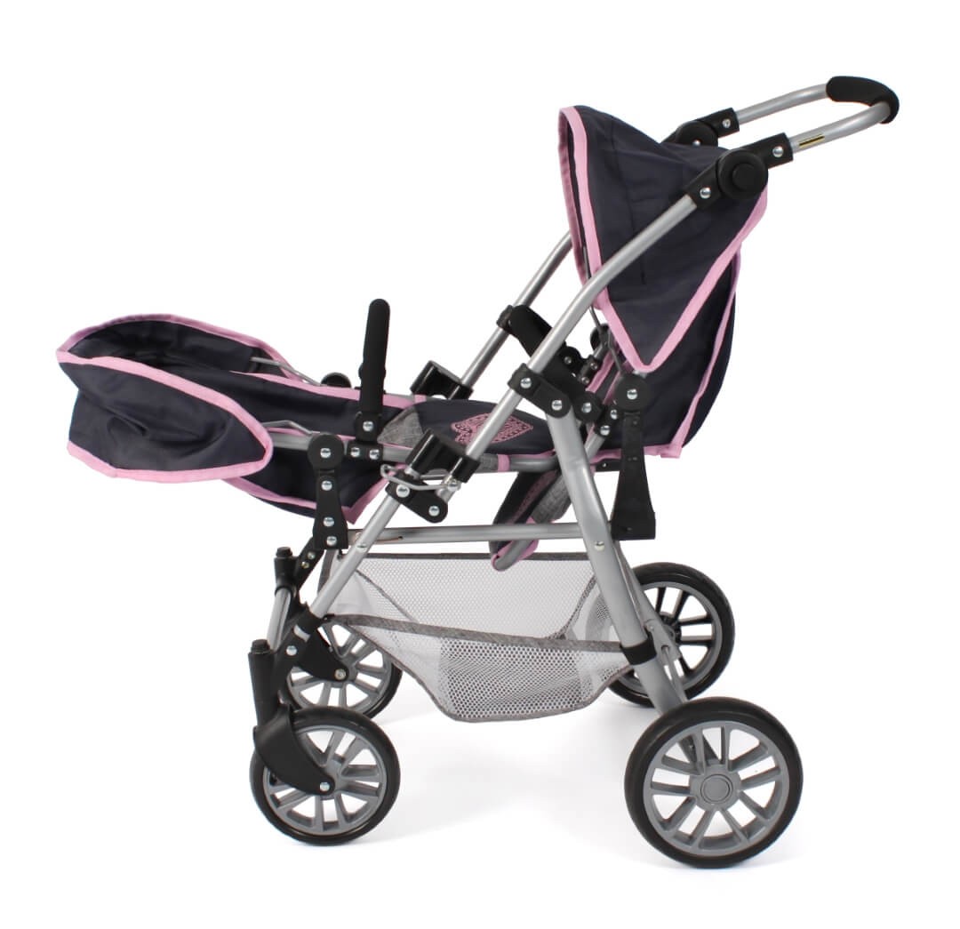 Puppenwagen Tandem-Buggy "TWINNY" Melange grau-navy - Zwillingssportwagen für Puppen Puppenwagen Tandem-Buggy "TWINNY" Melange grau-navy - Zwillingssportwagen für Puppen von Bayer Chic 2000