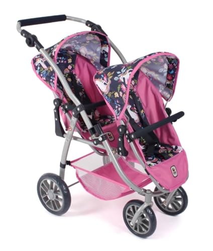 Bayer Chic 2000 Puppenwagen Vario, Zwillingsbuggy für Zwei Puppen, Tandem-Puppenwagen für Kinder von 4 bis 8 Jahren, Einhorn, Navy-pink, 689-43 Bayer Chic 2000 Puppenwagen Vario, Zwillingsbuggy für Zwei Puppen, Tandem-Puppenwagen für Kinder von 4 bis 8 Jahren, Einhorn, Navy-pink, 689-43 von Bayer Chic 2000