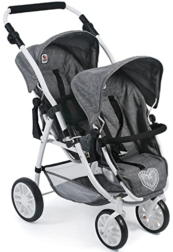 Tandembuggy Vario, Zwillingsbuggy für Zwei Puppen, Puppenwagen für Kinder von 4 bis 8 Jahren, Jeans Grau Tandembuggy Vario, Zwillingsbuggy für Zwei Puppen, Puppenwagen für Kinder von 4 bis 8 Jahren, Jeans Grau von Bayer Chic 2000