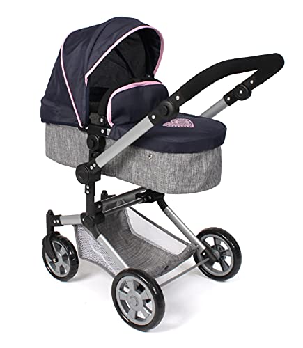 Bayer Chic 2000® 2in1 Kombi Puppenwagen Linus - Melange grau-Navy - faltbar, höhenverstellbarer Griff 47-78 cm – Puppen bis 52 cm, 4-8 J. von Bayer Chic 2001