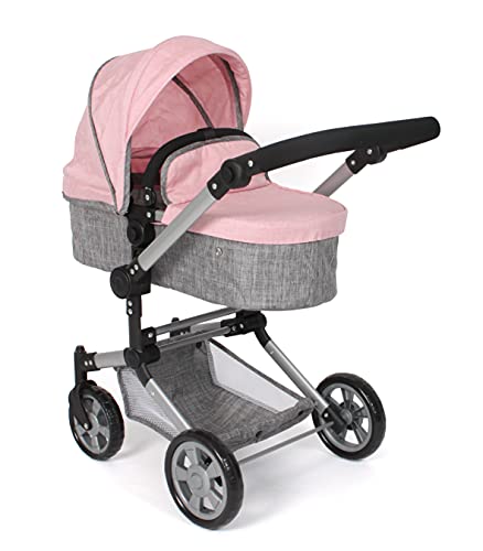 Bayer Chic 2000® 2in1 Kombi Puppenwagen Linus - Melange grau-rosa - faltbar, höhenverstellbarer Griff 47-78 cm – Puppen bis 52 cm, 4-8 J. von Bayer Chic 2001