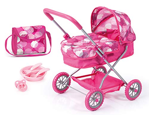 Bayer Design 12241AB Puppenwagen Smarty, Puppenwagenset mit Tasche, Schnuller und Teller mit Essbesteck, pink mit Muster Bayer Design 12241AB Puppenwagen Smarty, Puppenwagenset mit Tasche, Schnuller und Teller mit Essbesteck, pink mit Muster von Bayer Design
