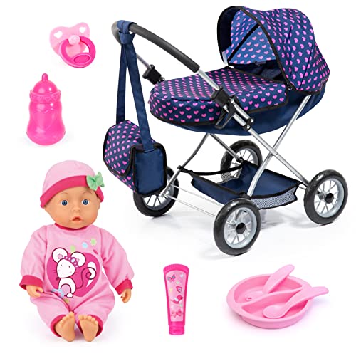 Bayer Design 12554AB Puppenwagen Set mit Babypuppe, die spricht, Puppenzubehör, Tasche, rosa, blau Bayer Design 12554AB Puppenwagen Set mit Babypuppe, die spricht, Puppenzubehör, Tasche, rosa, blau von Bayer Design