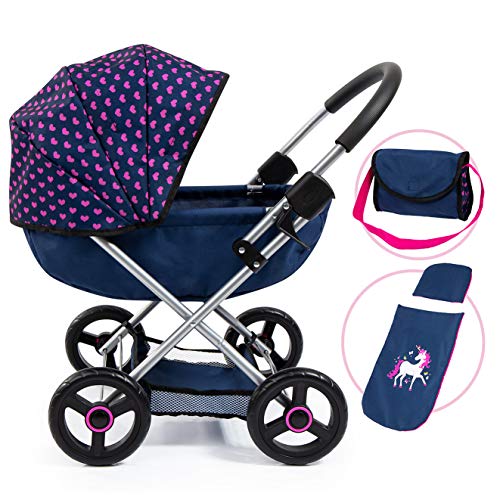 Bayer Design 12754AA Puppenwagen, zusammenklappbar, inklusive Tasche und Bettdecke, mit großen Reifen, modern, rosa, Einhornmotiv, blau Cosy, 46 cm Bayer Design 12754AA Puppenwagen, zusammenklappbar, inklusive Tasche und Bettdecke, mit großen Reifen, modern, rosa, Einhornmotiv, blau Cosy, 46 cm von Bayer Design