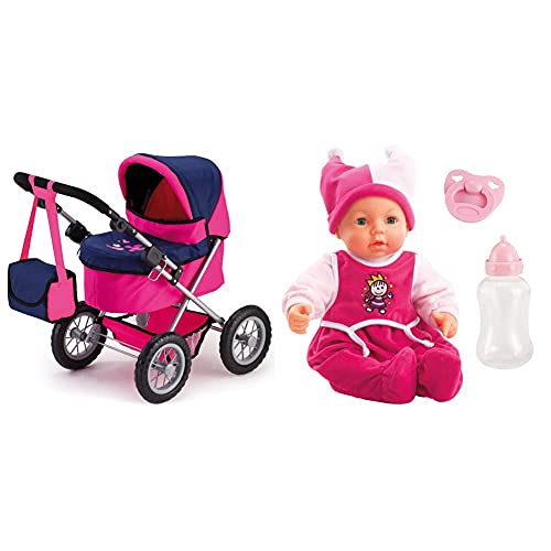 Bayer Design 13013 - Puppenwagen Trendy, rosa/blau & B2894682 9468200 - Funktionspuppe Hello Baby, 46 cm von Bayer Design
