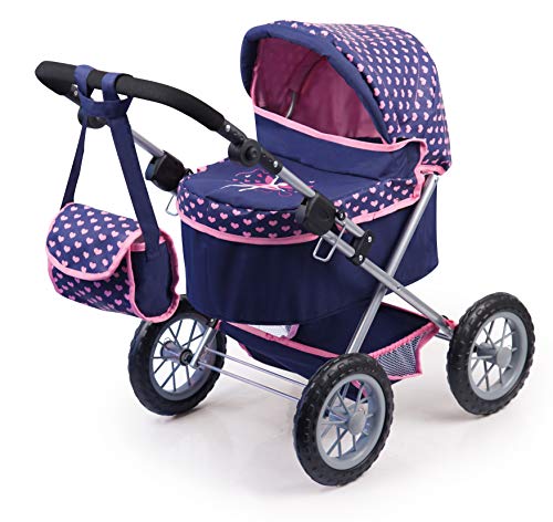 Bayer Design dunkelblau 13052AA Puppenwagen Trendy, mit Tasche, höhenverstellbarer Griff, große Räder, integrierter Korb, faltbar, 67 cm x 41 cm x 68 cm von Bayer Design