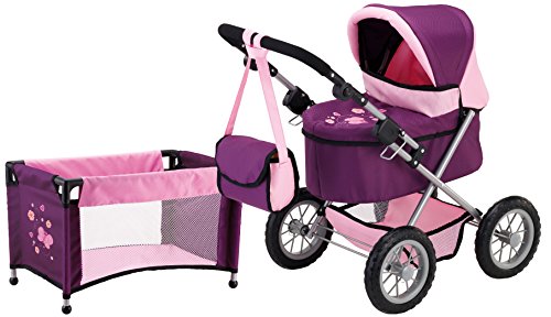 Bayer Design 1305701 - Puppenwagen Trendy, pflaume Set mit Bett, ‎67 x 41 x 68 cm von Bayer Design