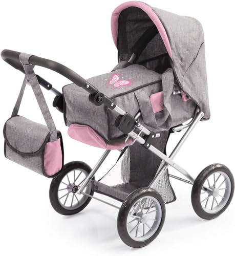 Bayer Design 13633AA Kombi Puppenwagen City Star, faltbar, Verstellbarer Griff, wandelbar als Jogger, mit Tasche, grau, rosa mit Schmetterling, grau, rosa, Schmetterling, ‎72.5 x 37 x 65 cm von Bayer Design