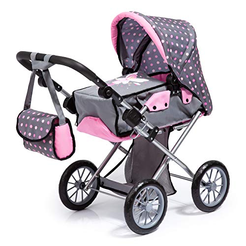 Bayer Design 13666AA Kombi Puppenwagen City Star, mit herausnehmbarer Tragetasche und Umhängetasche, höhenverstellbar, wandelbar als Jogger, für Puppen bis 46cm, grau, pink, gepunktet mit Fee von Bayer Design