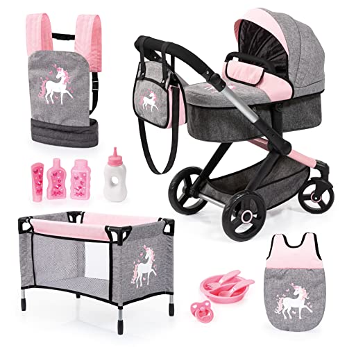 Bayer Design 17033AB, Puppenwagen-Set Xeo, Puppenbett, Trage, Schlafsack, Tasche, Zubehör, Jeans-grau, rosa Bayer Design 17033AB, Puppenwagen-Set Xeo, Puppenbett, Trage, Schlafsack, Tasche, Zubehör, Jeans-grau, rosa von Bayer Design