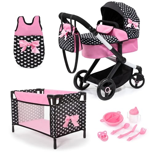 Bayer Design 17060AB Puppenwagen Xeo, Verstellbarer Griff, Schwenkschieber, wandelbar als Jogger, Schlafsack, Puppenbett, Zubehör, Schwarz, Rosa Bayer Design 17060AB Puppenwagen Xeo, Verstellbarer Griff, Schwenkschieber, wandelbar als Jogger, Schlafsack, Puppenbett, Zubehör, Schwarz, Rosa von Bayer Design