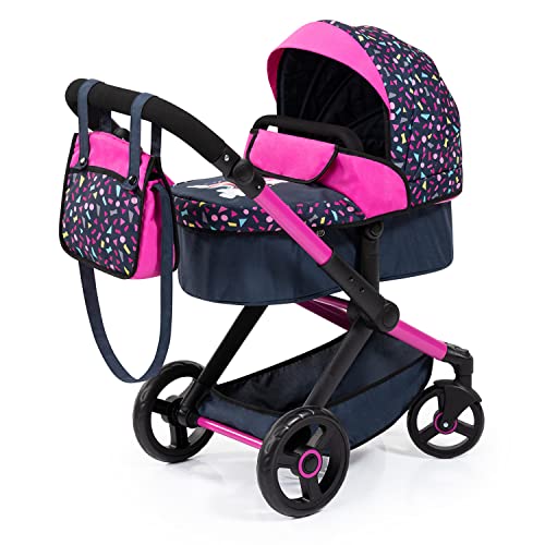 Bayer Design 17080AA Puppenwagen Xeo mit Tasche, höhenverstellbarer Griff, Schwenkschieber, wandelbar als Puppenjogger, bewegliche Vorderräder, integrierter Korb, schwarz, rosa, Fee, M von Bayer Design