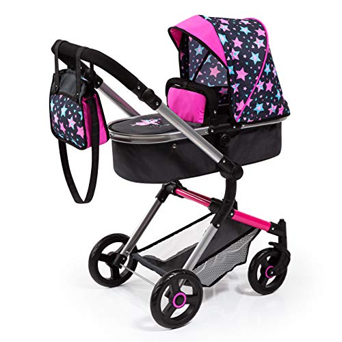 Bayer Design 18406AA Kombi Puppenwagen Neo Vario mit Wickeltasche und Einkaufskorb, umwandelbar in einen Sportwagen, höhenverstellbar, pink, schwarz mit Fee, 52cm von Bayer Design