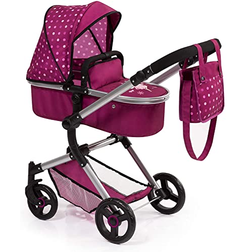 Bayer Design 18467AA Kombi Puppenwagen Neo Vario mit Wickeltasche und Einkaufskorb, umwandelbar in einen Sportwagen, höhenverstellbar, modern, Bordeaux, rosa, Motiv Fee, 52cm von Bayer Design