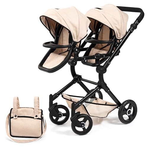Bayer Design 26275AA Zwillingspuppenwagen Twin NEO mit Tasche, höhenverstellbarer Griff, Schwenkschieber, Sitze einzeln steckbar, bewegliche Vorderräder, integrierter Korb von Bayer Design