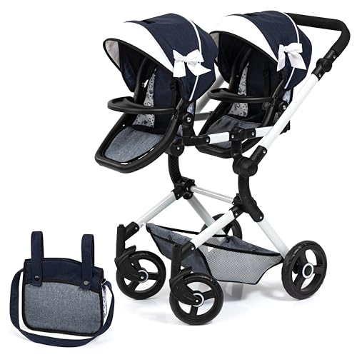 Bayer Design 26281AA Zwillingspuppenwagen Twin NEO mit Tasche, höhenverstellbarer Griff, Schwenkschieber, Sitze einzeln steckbar, bewegliche Vorderräder, integrierter Korb von Bayer Design