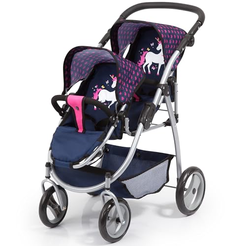 Bayer Design 26554AA Zwillingspuppenwagen für Puppen, modern, höhenverstellbarer Griff, zusammenklappbar, mit Einhorn Motiv, blau pink, 46 cm Bayer Design 26554AA Zwillingspuppenwagen für Puppen, modern, höhenverstellbarer Griff, zusammenklappbar, mit Einhorn Motiv, blau pink, 46 cm von Bayer Design