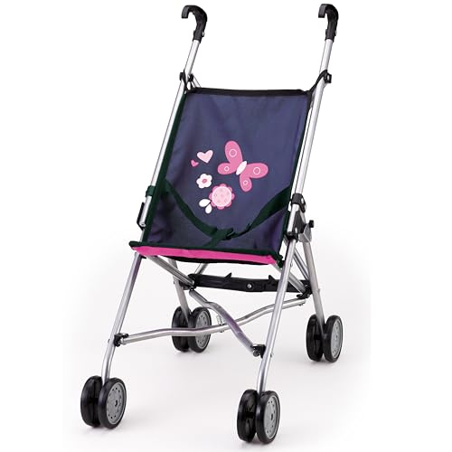 Bayer Design 30113AA Puppenbuggy, Puppenwagen, Doppelräder, Gurt, leicht faltbar, aus Metall, Blau/Pink von Bayer Design