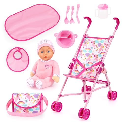 Bayer Design 30585AB Faltbarer Puppenbuggy, Doppelräder, mit weicher Babypuppe, Tasche, Zubehör, Rosa Bayer Design 30585AB Faltbarer Puppenbuggy, Doppelräder, mit weicher Babypuppe, Tasche, Zubehör, Rosa von Bayer Design
