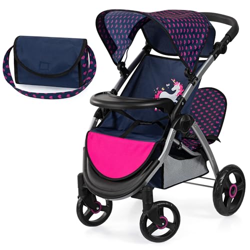 Bayer Design 39454AA Zwillingspuppenwagen, Puppenwagen, Geschwisterwagen, höhenverstellbar, klappbar, Tasche, Blau, Rosa, Einhorn Bayer Design 39454AA Zwillingspuppenwagen, Puppenwagen, Geschwisterwagen, höhenverstellbar, klappbar, Tasche, Blau, Rosa, Einhorn von Bayer Design