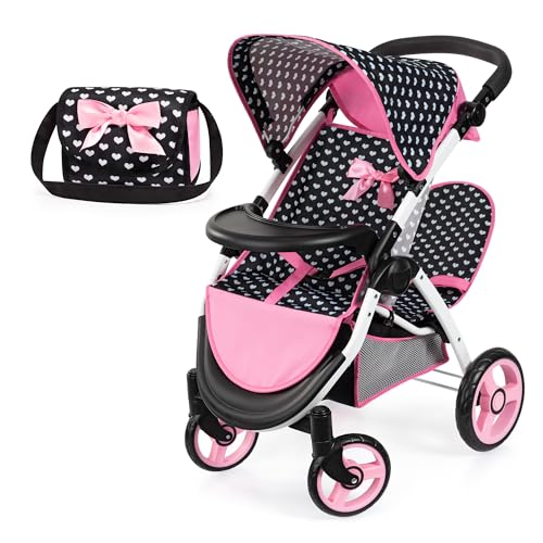 Bayer Design 39460AA Zwillingspuppenwagen, Puppenwagen, Geschwisterwagen, höhenverstellbar, klappbar, Tasche, Schwarz, Rosa, Weiß Bayer Design 39460AA Zwillingspuppenwagen, Puppenwagen, Geschwisterwagen, höhenverstellbar, klappbar, Tasche, Schwarz, Rosa, Weiß von Bayer Design