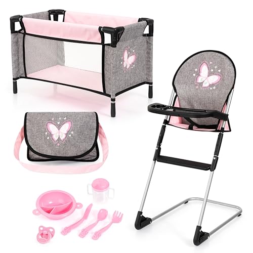 Bayer Design 61733AB Puppenhochstuhl, Puppenbett, Tasche, Schnuller, Puppenzubehör von Bayer Design