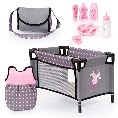 Bayer Design 61766AB Puppenbett, Puppenschlafsack, Tasche, Puppenzubehör, Spielset für Babypuppen, Grau, Pink, Fee Bayer Design 61766AB Puppenbett, Puppenschlafsack, Tasche, Puppenzubehör, Spielset für Babypuppen, Grau, Pink, Fee von Bayer Design