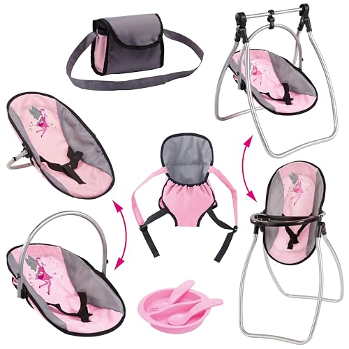 Bayer Design - 63608AB, Puppenzubehör, Puppenhochstuhl, Puppentrage, Puppenwiege, mit Tasche, grau, rosa Bayer Design - 63608AB, Puppenzubehör, Puppenhochstuhl, Puppentrage, Puppenwiege, mit Tasche, grau, rosa von Bayer Design