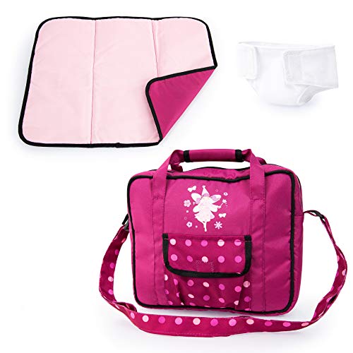 Bayer Design 69267AB Puppenzubehör, Puppenpflege Set, Wickelset für Puppen, Zubehör für Babypuppen mit Wickeltasche, Wickelunterlage, genähte Windel, Bordeaux, rosa, gepunktet mit fee Bayer Design 69267AB Puppenzubehör, Puppenpflege Set, Wickelset für Puppen, Zubehör für Babypuppen mit Wickeltasche, Wickelunterlage, genähte Windel, Bordeaux, rosa, gepunktet mit fee von Bayer Design