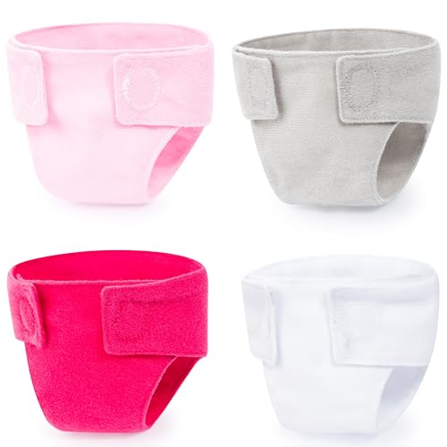Bayer Design 73098AA Puppen Stoffwindeln 4 Stück, wiederverwendbar, mit Klett, Wickelzubehör für Babypuppen, Puppenaccessoires, Rosa, Weiß, Grau von Bayer Design