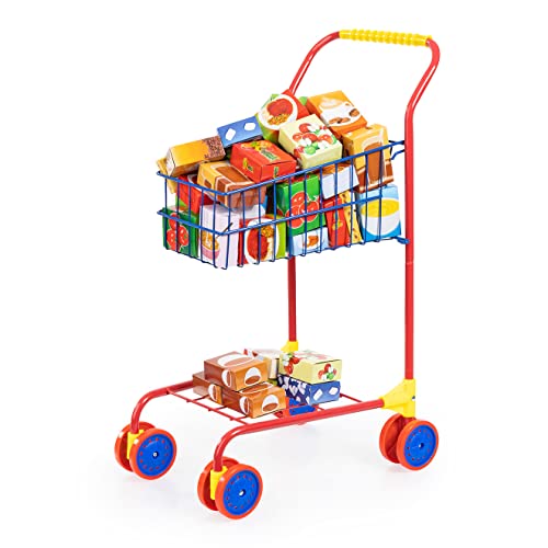 Bayer Design 75002AA Spielzeug Einkaufswagen, integriertem Puppensitz, Kaufladenzubehör, bunt/Inhalt, Large von Bayer Design