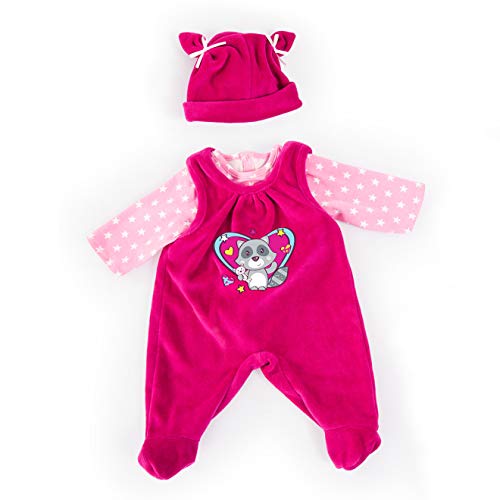 Bayer Design 83877AA - Puppenkleidung für 33-38cm Puppen, Latzhose, Oberteil und Mütze, Set, Outfit mit Waschbär und Herzen, rosa, pink von Bayer Design