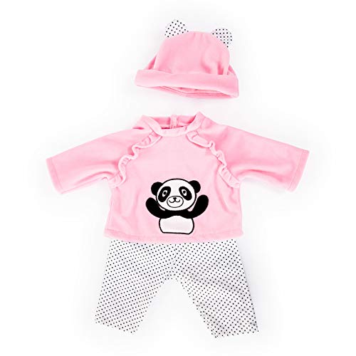 Bayer Design 83884AA Puppenkleidung für 33-38cm Puppen, Hose, Oberteil und Mütze, Set, Outfit mit Pandabär, pink, schwarz-weiß gepunktet, S von Bayer Design