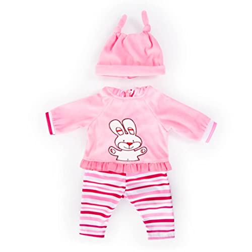 Bayer Design 83888AA Puppenkleidung für 33-38cm Puppen, Oberteil, Hose und Zipfelmütze, Set, Outfit mit Hase, pink, gestreift, S von Bayer Design