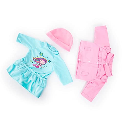 Bayer Design 83889AA Puppenkleidung für 33-38cm Puppen, Kleid, Jacke und Mütze, Set, Outfit mit Meerjungfrau, türkis, rosa, S von Bayer Design