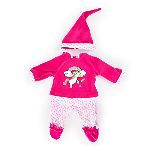 Bayer Design 83890AA Puppenkleidung für 33-38cm Puppen, Hose, Oberteil und Mütze, Set, Outfit mit Einhorn, pink, weiß von Bayer Design