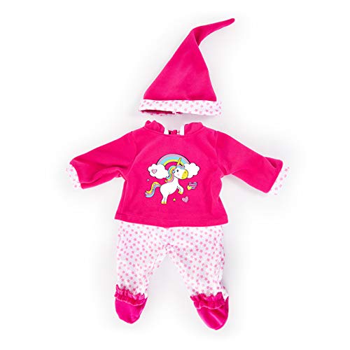 Bayer Design 83890AA Puppenkleidung für 33-38cm Puppen, Hose, Oberteil und Mütze, Set, Outfit mit Einhorn, pink, weiß, S von Bayer Design