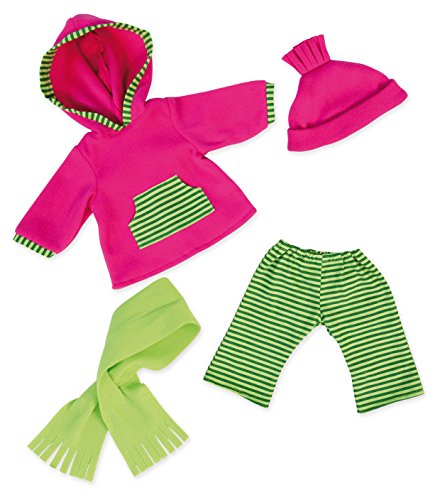 Bayer Design 84664AA - Puppenkleidung für 40-46cm Puppen, Hose, Oberteil, Mütze, Schal, Puppenzubehör, Set, Outfit Winter, rosa, grün von Bayer Design