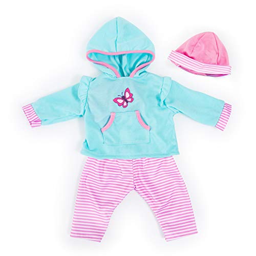 Bayer Design 84675AA Puppenkleidung für 40-46cm Puppen, Hose, Oberteil und Mütze, Set, Outfit mit Schmetterling, türkis, rosa, S von Bayer Design