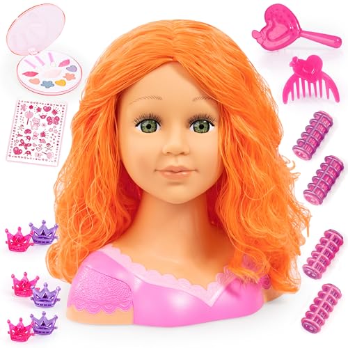 Bayer Design 90088BO Frisierkopf Charlene Super Model, Puppenkopf mit Haarzubehör, Schminke, rote Haare, 27 cm von Bayer Design