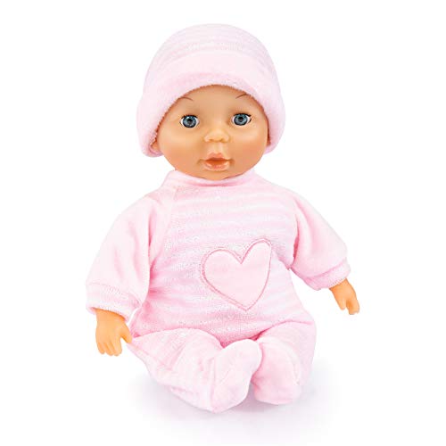 Bayer Design My First Baby 92802AT 28cm, Babypuppe, Weichkörperpuppe mit Schlafaugen, sehr handlich, niedliches Outfit, rosa mit Herz von Bayer Design