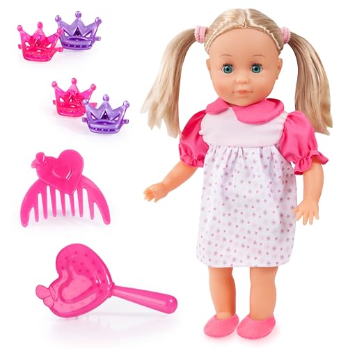 Bayer Design 93335AA Haarpuppe 33cm, weicher Körper, Schlafaugen, mit Haarzubehör, niedlichen Kleid von Bayer Design
