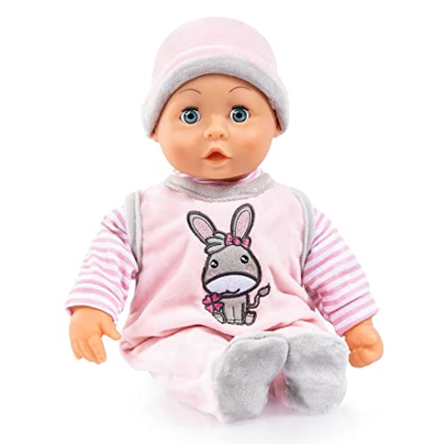 Bayer Design 93800AQ Puppe Sweet Baby, weicher Körper, schließt die Augen, mit Flasche und Schnuller, Eselmotiv, 38cm Rosa mit Esel Bayer Design 93800AQ Puppe Sweet Baby, weicher Körper, schließt die Augen, mit Flasche und Schnuller, Eselmotiv, 38cm Rosa mit Esel von Bayer Design