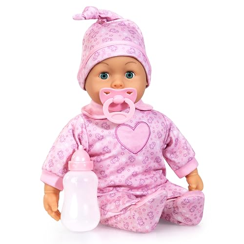 Bayer Design 93824CO Babypuppe interaktiv, Spielpuppe sprechend, weicher Körper, Schnuller, Flasche, 38 cm von Bayer Design