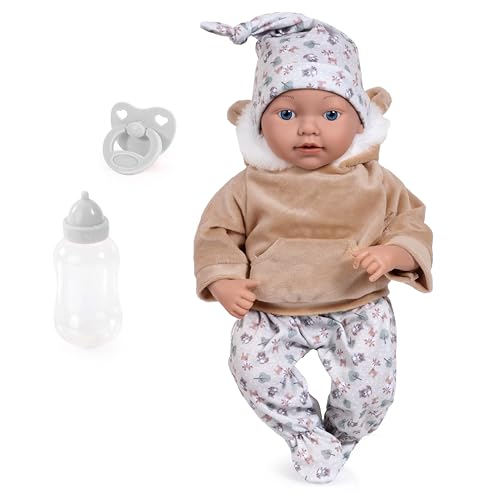 Bayer Design 93827AG Reborn Babypuppe, lebensecht, realistisch, Schnuller, Flasche, 38 cm von Bayer Design