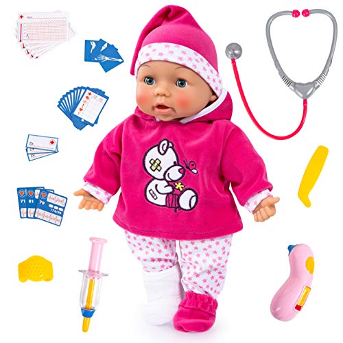 Bayer Design 93841AA Babypuppe, Funktionspuppe, Doktorpuppe, Doctor Baby 38cm, mit Sounds, Interaktiv, Weichkörper, Schlafaugen, Zubehör, Rosa, Weiß, Sterne Bayer Design 93841AA Babypuppe, Funktionspuppe, Doktorpuppe, Doctor Baby 38cm, mit Sounds, Interaktiv, Weichkörper, Schlafaugen, Zubehör, Rosa, Weiß, Sterne von Bayer Design